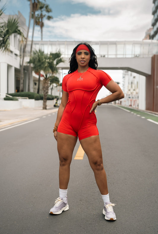 SHORT RED JUMPSUIT
